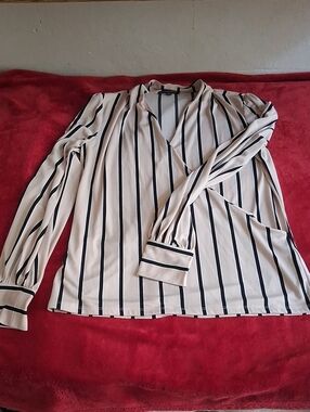 Adrianna Papell Cream Blouse with Black Stripe